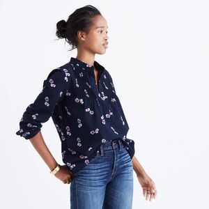 Madewell Pintuck Popover Shirt in Pansy Bouquet Size XS